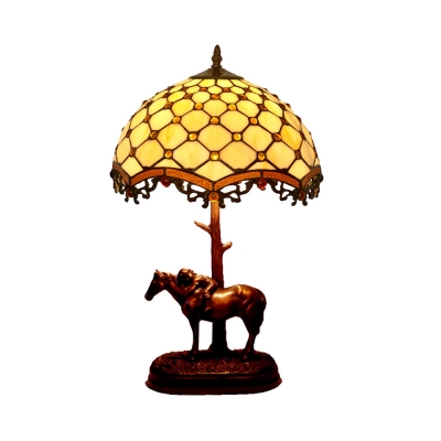 Tiffany Creative Table Light Bead/Rose 1 Light Stained Glass Resin Desk Light with Horse for Cafe