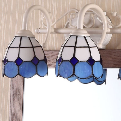 Tiffany Style Dome Wall Light 2 Lights Glass Metal Sconce Light in Blue/Orange for Bathroom