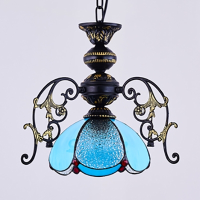 Tiffany Style Petal Pendant Lighting Glass Single Light Carved Suspension Light for Restaurant