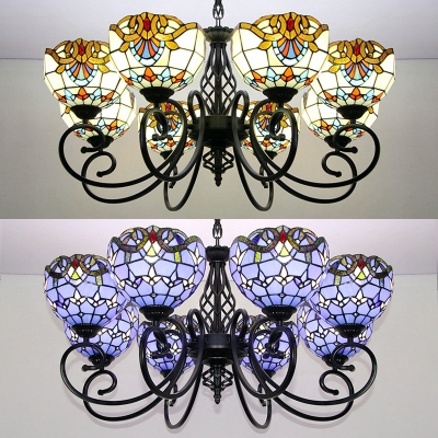 Tiffany Style Victorian Ceiling Light Dome Shade 8 Lights Stained