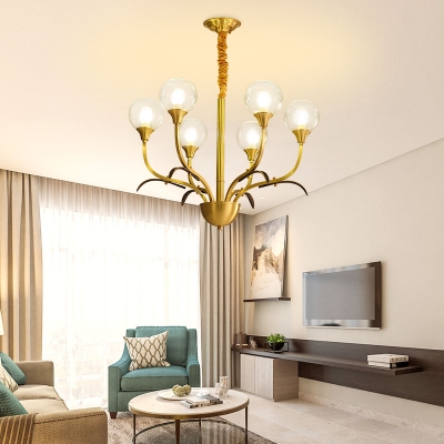 Traditional Brass Suspension Light Plant Shape 3/6 Lights Metal Hanging Light for Bedroom