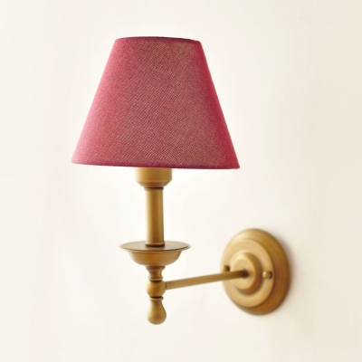 Vintage Style Brass Wall Light Tapered Shade 1 Light Fabric Metal Sconce Light for Living Room
