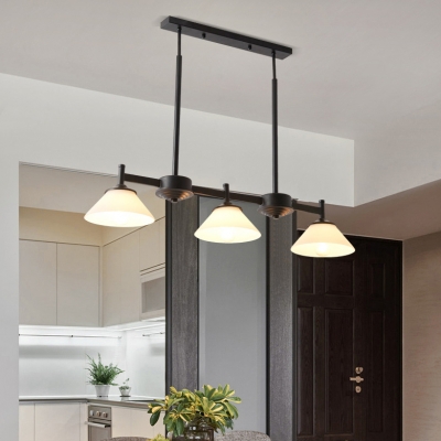 White Conical Shade Island Light 3 Lights Traditional Metal Ceiling Pendant for Kitchen