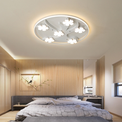 White Flower&Tree LED Flush Mount Light Modern Acrylic Ceiling Lamp in Warm/White for Child Bedroom