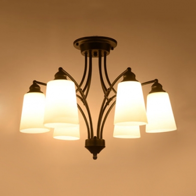 White Tapered Shade Chandelier 3/6/8 Lights Traditional Frosted Glass Hanging Lamp for Hallway Restaurant