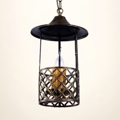 1 Light Gazebo Pendant Light Antique Stylish Metal Hanging Lamp in Aged Brass for Restaurant