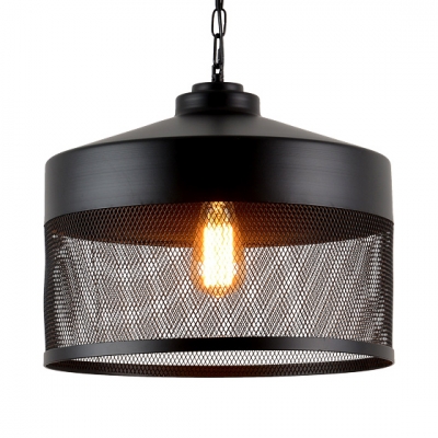 1 Light Metal Mesh Suspension Light Retro Loft Edison Bulb Hanging Lamp in Black for Restaurant