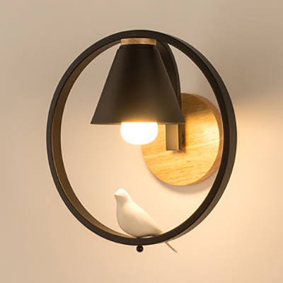 1 Light Ring Wall Light with Bird/Boy/Embracing/Girl Contemporary Metal Sconce Light in Black for Bedroom