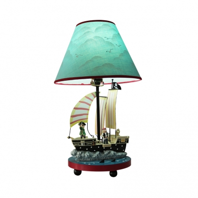 1 Light Ship Reading Lamp Mediterranean Style Resin LED Desk Light in Sky Blue for Teen