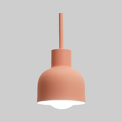1 Head Dome Shade Pendant Light Macaron Loft Metal Suspension Light in Green/Pink/Yellow for Study Room