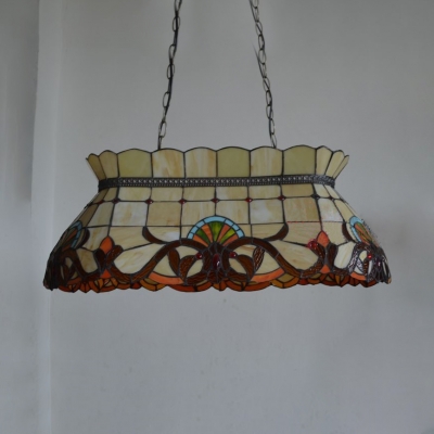 4 Lights Skirt Hanging Lamp Tiffany Victorian Stained Glass Suspension Light in Beige for Shop