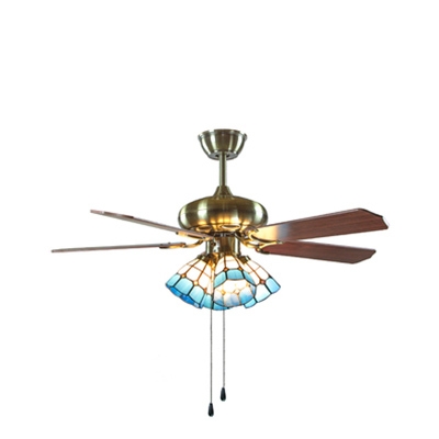 42 Inch Glass Cone LED Ceiling Fan 3/4/5 Lights Vintage Semi Flush Mount Light for Restaurant