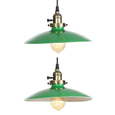 Industrial Saucer Shade Hanging Lamp Metal 1 Light Green Suspension Light for Dining Room