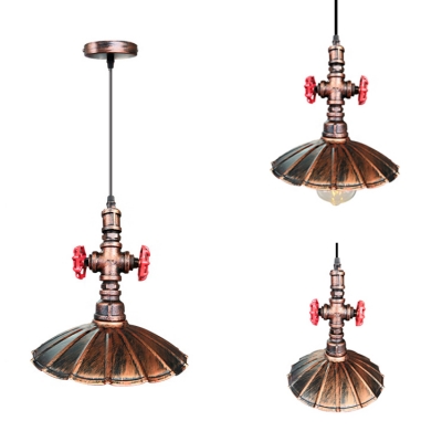 Industrial Scalloped Edge Pendant Lamp with Pipe 1 Light Aged Brass/Rust Suspension Light for Bar