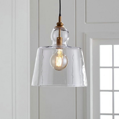 Simple Style Bucket Shade Pendant Light Clear Glass 1 Light Chrome/Gold Hanging Light for Kitchen