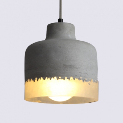 Drum Shape Cafe Pendant Light Cement Single Light Industrial Hanging Light in Gray