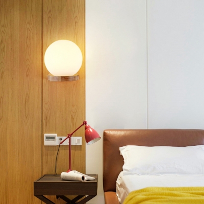 Led Light White Frosted Globe Shade Wall Light with Wood Base
