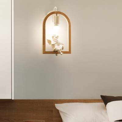 Nodic Style Led Lighting Angle Bird Decoration Wall Light with Ruber Wood Shade for Bedroom