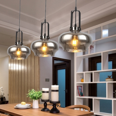 Contemporary Clear Glass Pendant Light Black Finish Mini Pendant Round Shade