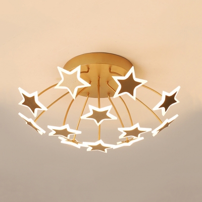 9/12 Heads Star LED Semi Ceiling Mount Light Modern Metal Ceiling Lamp in Warm/White for Living Room