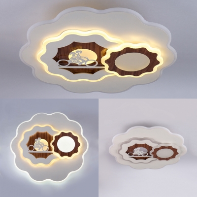Acrylic Flower Carved Ceiling Light Nordic Style Step Dimming Ceiling Lamp in White for Boy Girl Bedroom