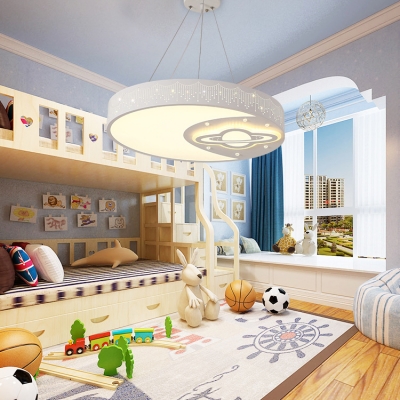 Acrylic Moon Planet Pendant Light Creative White Hanging Light in Warm/White for Child Bedroom