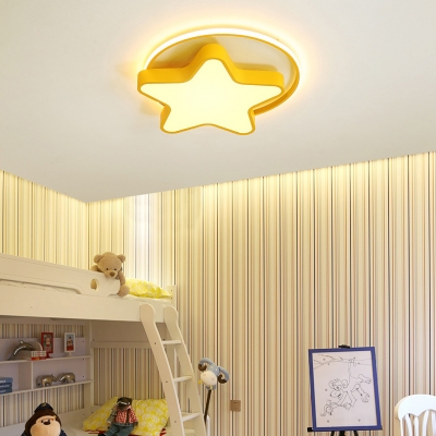 Acrylic Star LED Ceiling Mount Light Child Bedroom Cartoon Macaron Colored Flush Light in Warm/White