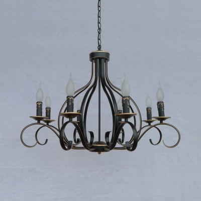 Antique Style Black Ceiling Pendant Candle Shape 8 Lights Metal Hanging Light for Dining Room