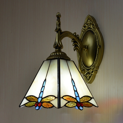 Antique Style Dragonfly Sconce Light 1 Light Stained Glass Scone Lamp for Dining Room Kitchen