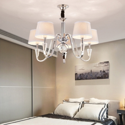 Bedroom Drum Shade Pendant Lamp Metal Fabric 3/6 Lights Modern Style Chrome Chandelier with Crystal
