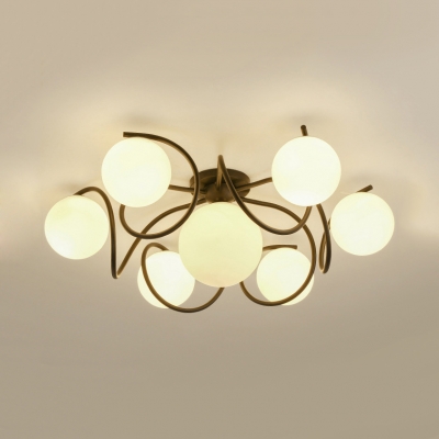 Black/White Globe Ceiling Lamp 7 Lights Nordic Style Frosted Glass Semi Flush Light for Living Room