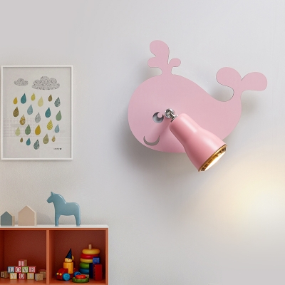Blue/Pink Elephant/Whale Wall Light 1 Head Animal Wood Rotatable Sconce Light in Warm/White for Kindergarten