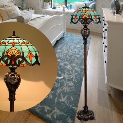 Bowl Shade Hotel Villa Standing Light Stained Glass 3 Lights Tiffany Elegant Style Floor Lamp