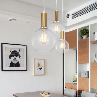 Brass Barn/Dome/Globe Pendant Light 1 Head Simple Style Clear Glass Pendant Lamp for Kitchen