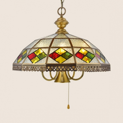 Brass Umbrella Pendant Light 4/6 Lights Tiffany Style Glass Ceiling Pendant for Restaurant
