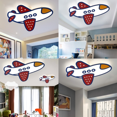 Cartoon Airplane LED Flush Light Contemporary Acrylic Ceiling Light in Warm/White for Kid Bedroom