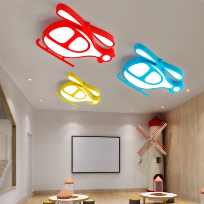Cartoon Helicopter Flush Mount Light Creative Acrylic Ceiling Lamp with White Lighting for Bedroom