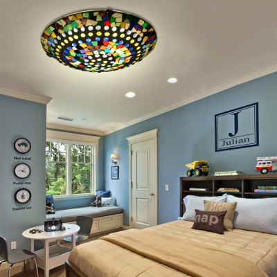 Child Bedroom Dot Bowl Ceiling Lamp Glass 16 Inch Mosaic Multi-Color Flush Ceiling Light