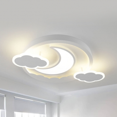 Child Bedroom Moon/Rocket Ceiling Mount Light Acrylic Kids White Ceiling Lamp in Warm/White