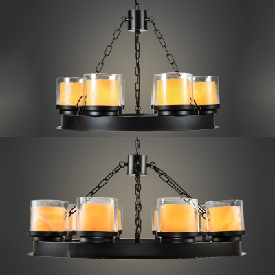 Clear Glass Cylinder Shade Chandelier Stair 6/8 Lights American Rustic Hanging Lamp in Black