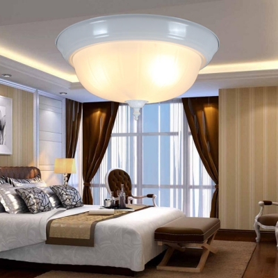 Contemporary White Ceiling Mount Light Domed Shade 2 Lights Metal Flush Light for Bedroom