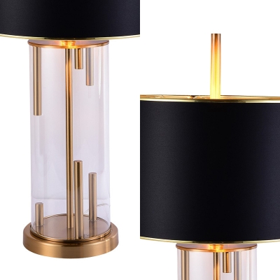Cylinder Shade Bedroom Desk Light Clear Glass 1 Light Contemporary Table Light in Black