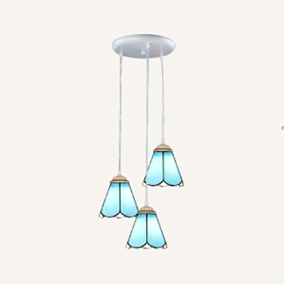 Dining Table Conical Pendant Light Glass 3 Lights Simple Style Blue Suspension Light