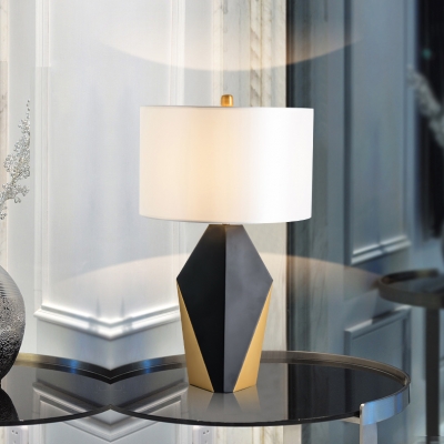 Drum Shade Living Room Desk Light Metal 1 Light Art Deco Table Lamp in White