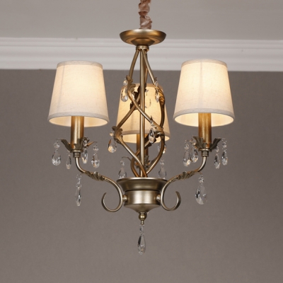 Elegant Style Tapered Shade Pendant Light Metal 3 Lights Gold Chandelier with Crystal for Bedroom