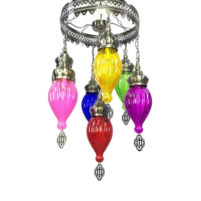 Fluted Glass Teardrop Suspension Light 7 Lights Vintage Style Multi-Color Chandelier for Cloth Shop