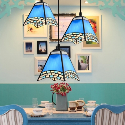 Glass Craftsman Pendant Light Tiffany Nautical Style Suspension Light in Blue for Dining Room