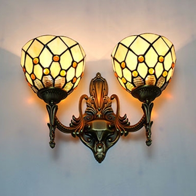 Glass Dome Shade Sconce Light Restaurant Cafe 2 Lights Tiffany Style Vintage Sconce Lamp