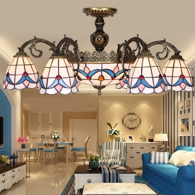iving Room Hotel Dome Chandelier Stained Glass 7 Heads Tiffany Style Vintage Suspension Light