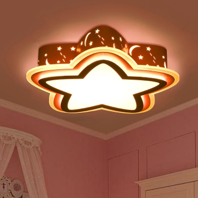 Kids Etched Star LED Ceiling Mount Light Metal Pink Flush Light in Warm/White